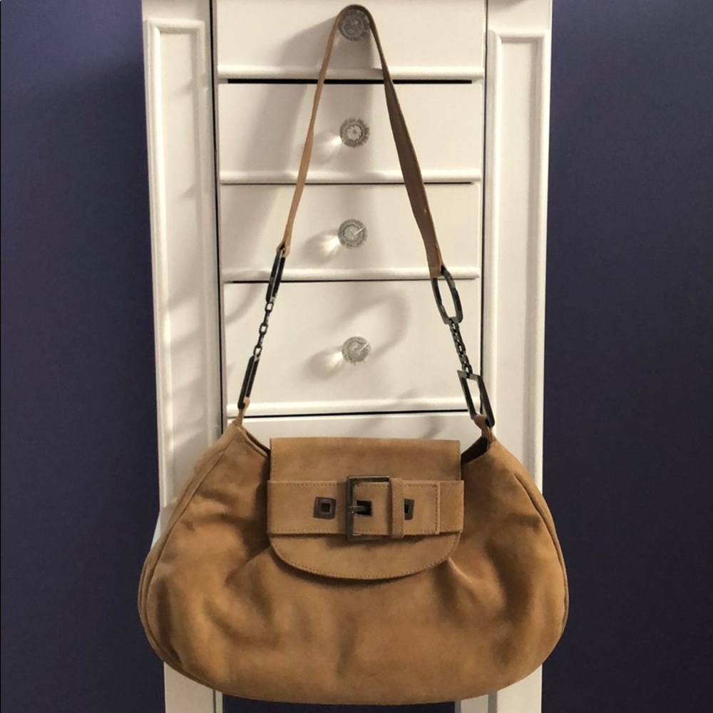 Stuart Weitzman tan suede shoulder bag